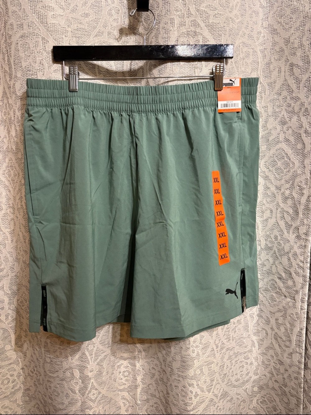 Puma Men’s Sage Green Athletic Shorts with Black Logo - NWT